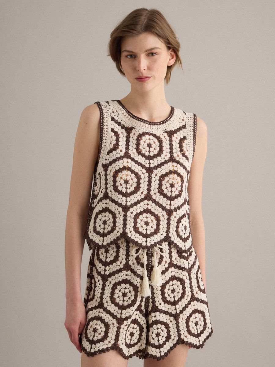 Regular-fit multicolour cotton-blend crochet top_1