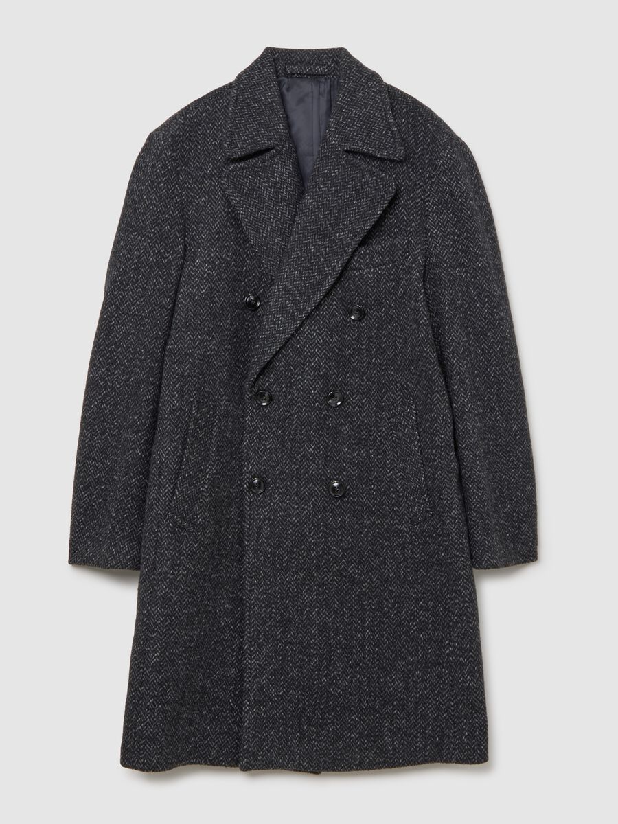 Grey herringbone double-breasted coat with regular fit_4