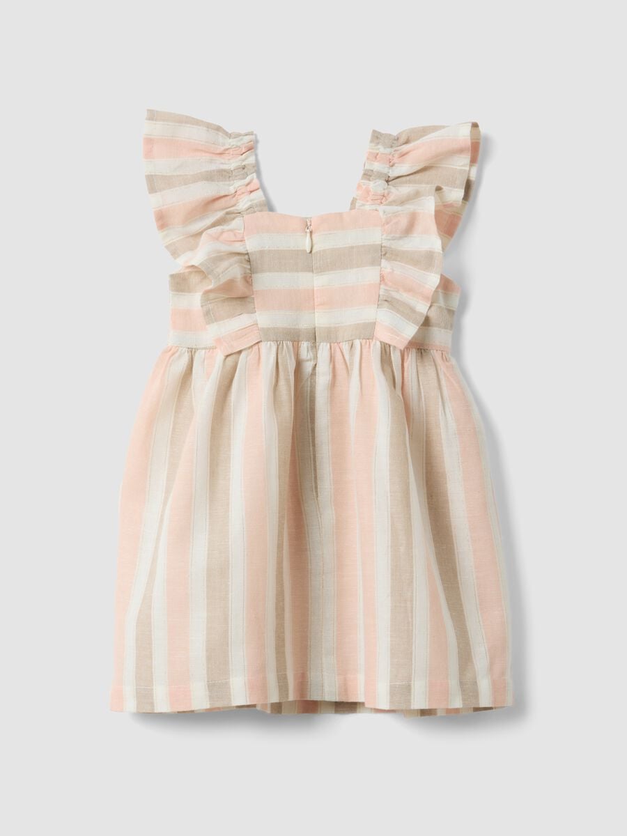 Pink striped cotton and linen-blend dress with ruffles_1