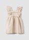 Pink striped cotton and linen-blend dress with ruffles_1