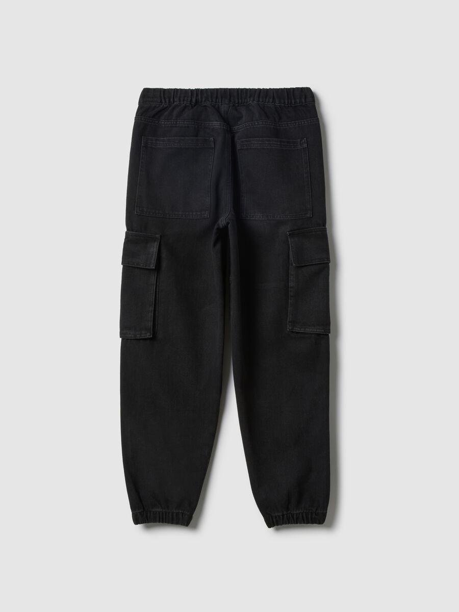 Black cotton blend jogger trousers for boys regular fit_1