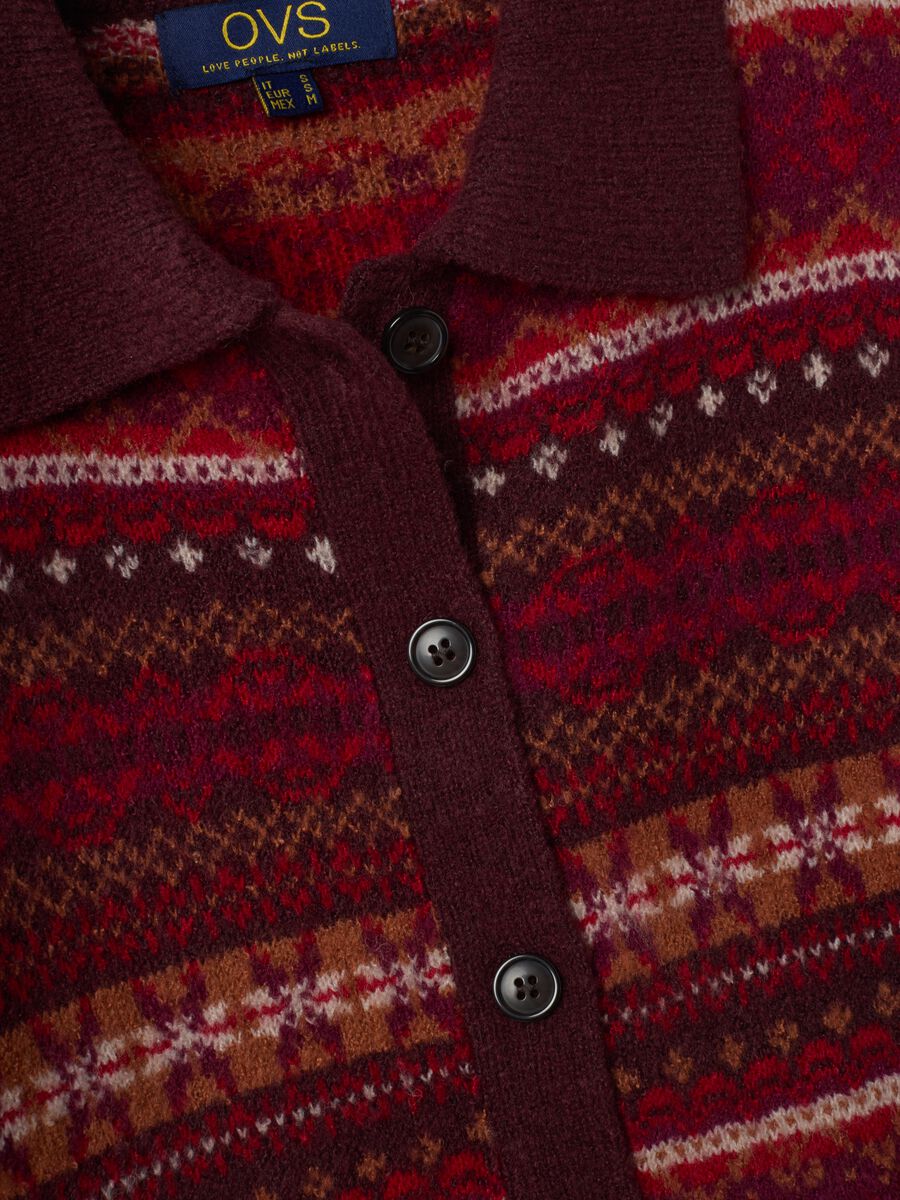 Red stretch wool cardigan with polo collar, regular fit_1