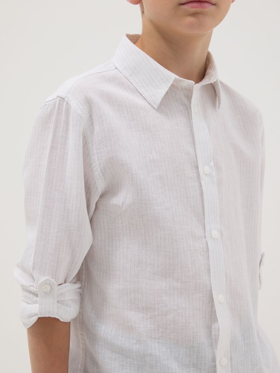 Boy's regular fit white linen cotton blend shirt_1