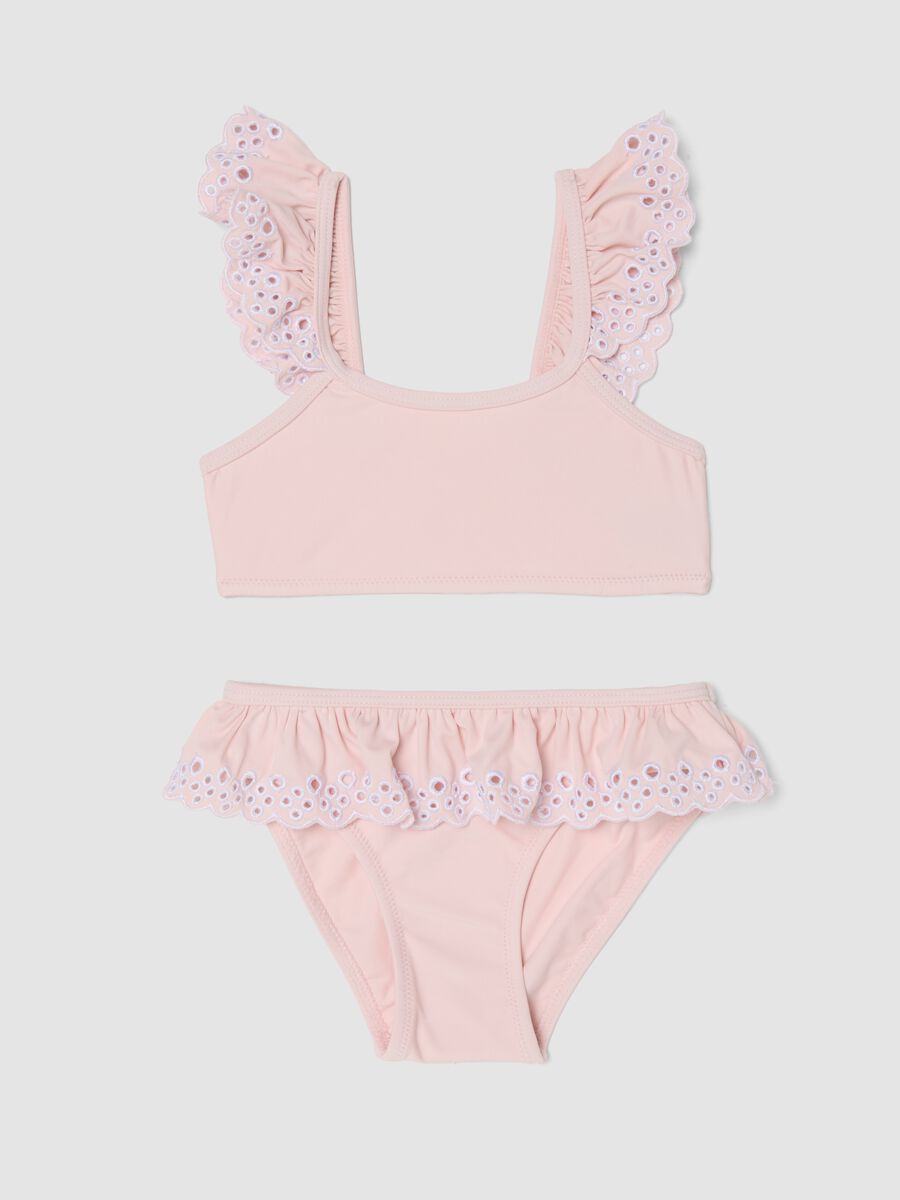 Pink stretch bikini with frilled detailing_0