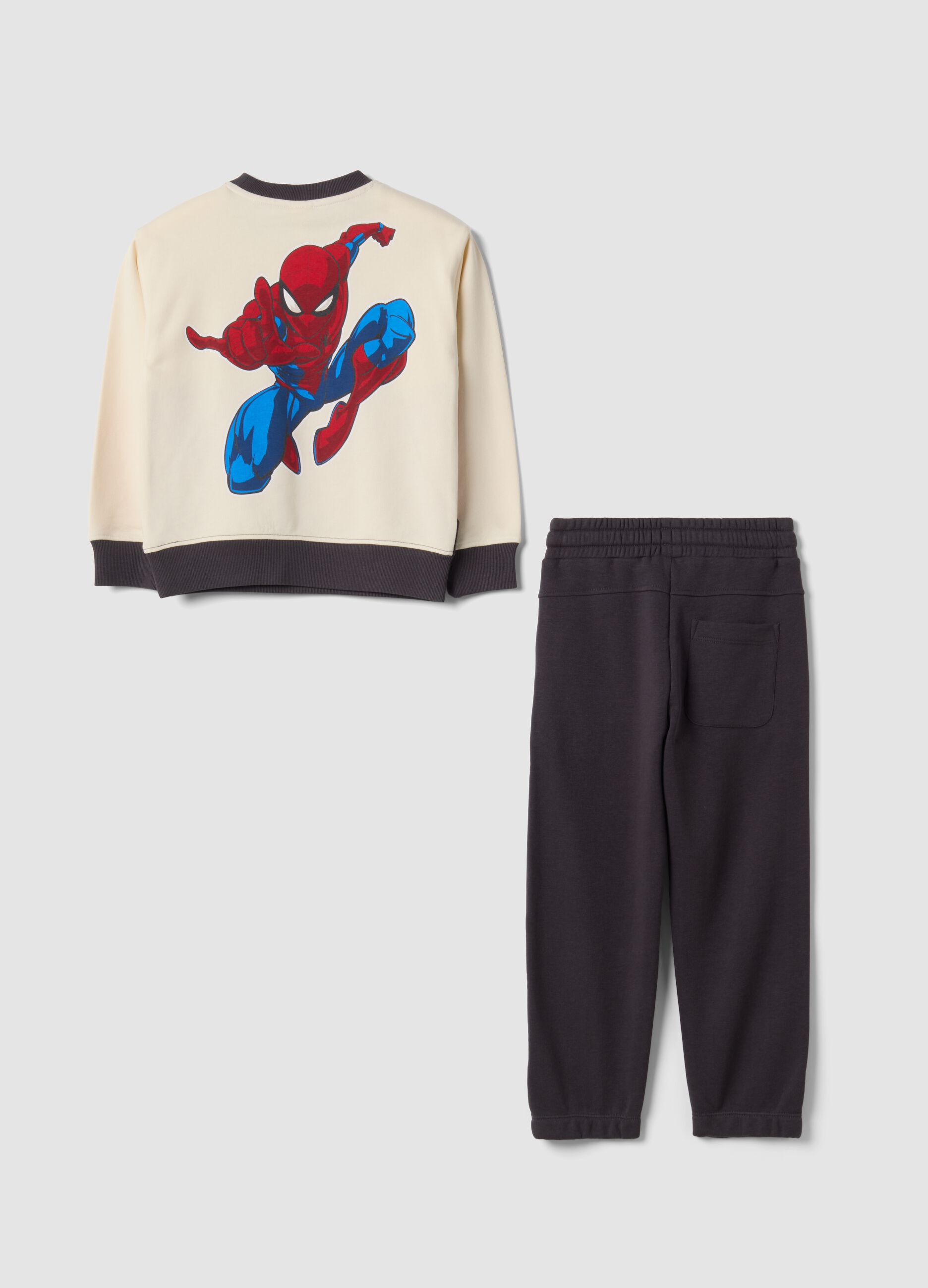 Beige and black cotton-blend tracksuit with MARVEL Spider-Man prints
