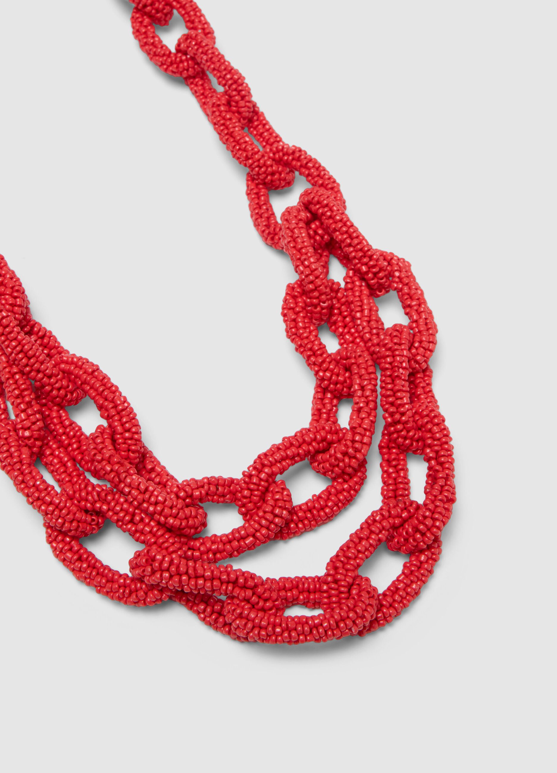 Red Glass Necklace with Braided Texture