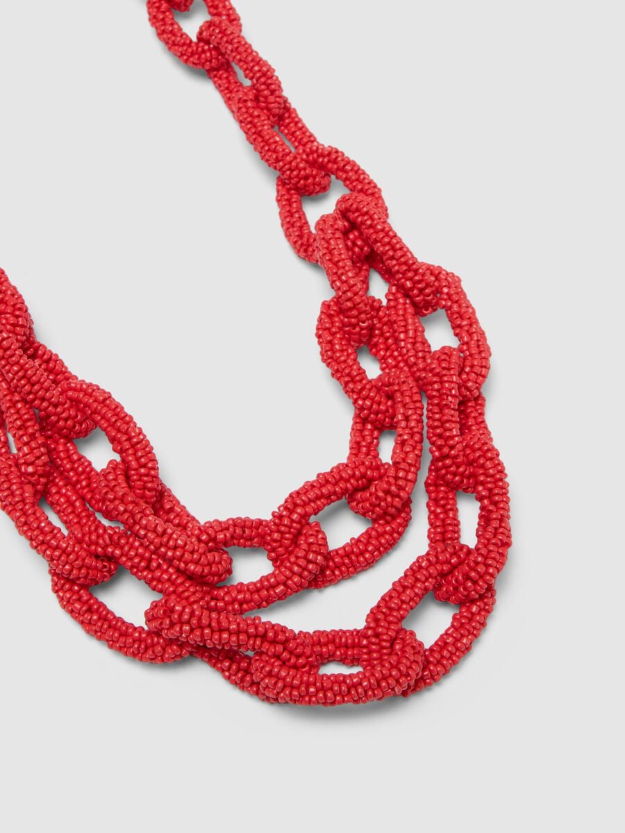Red Glass Necklace with Braided Texture_2