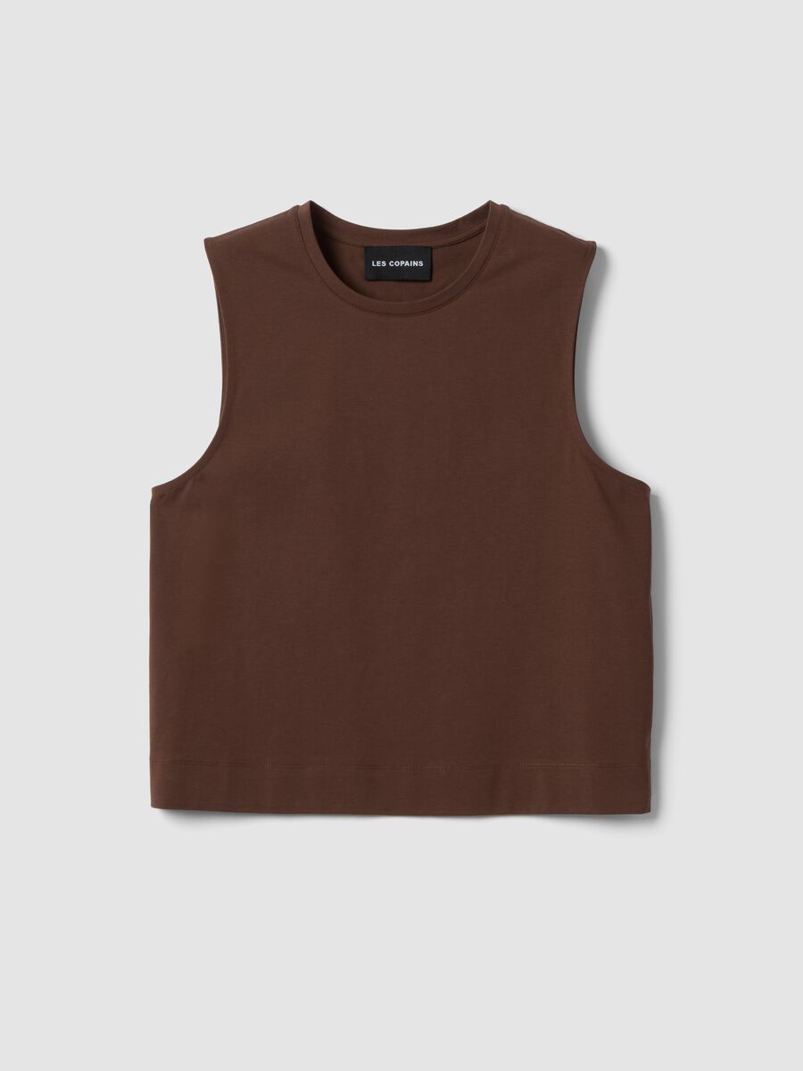 Brown cotton-blend tank top_0