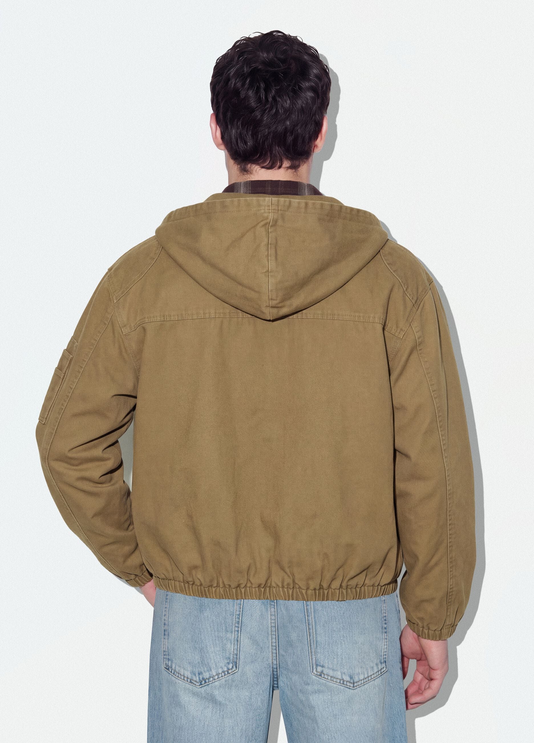 Giacca beige con cappuccio in puro cotone over fit