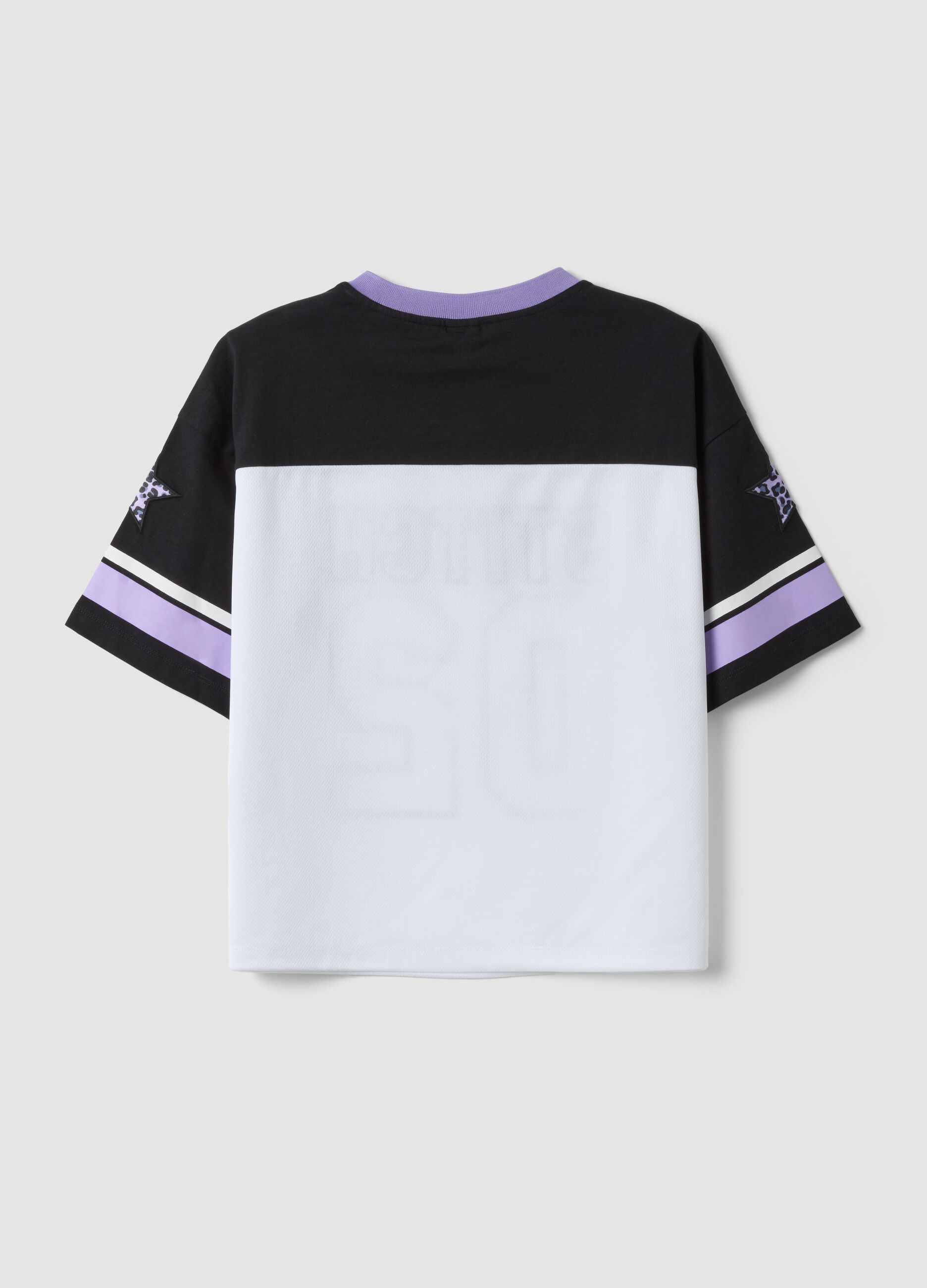 Wei&szlig;-schwarzes Boxy-Fit T-Shirt mit Lilo & Stitch-Motiv f&uuml;r M&auml;dchen