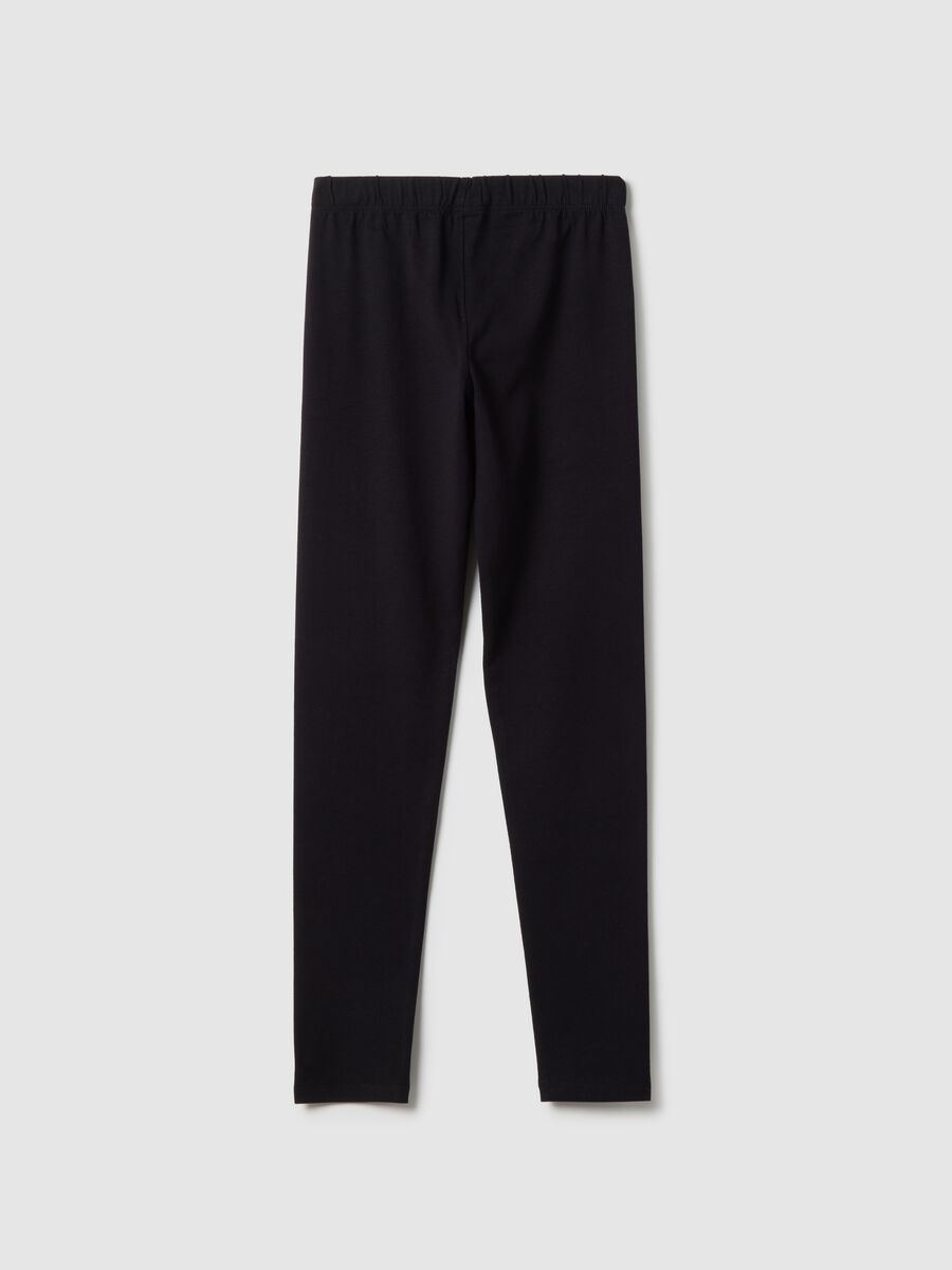Leggings pretos para raparigas em algod&atilde;o el&aacute;stico com corte justo_4