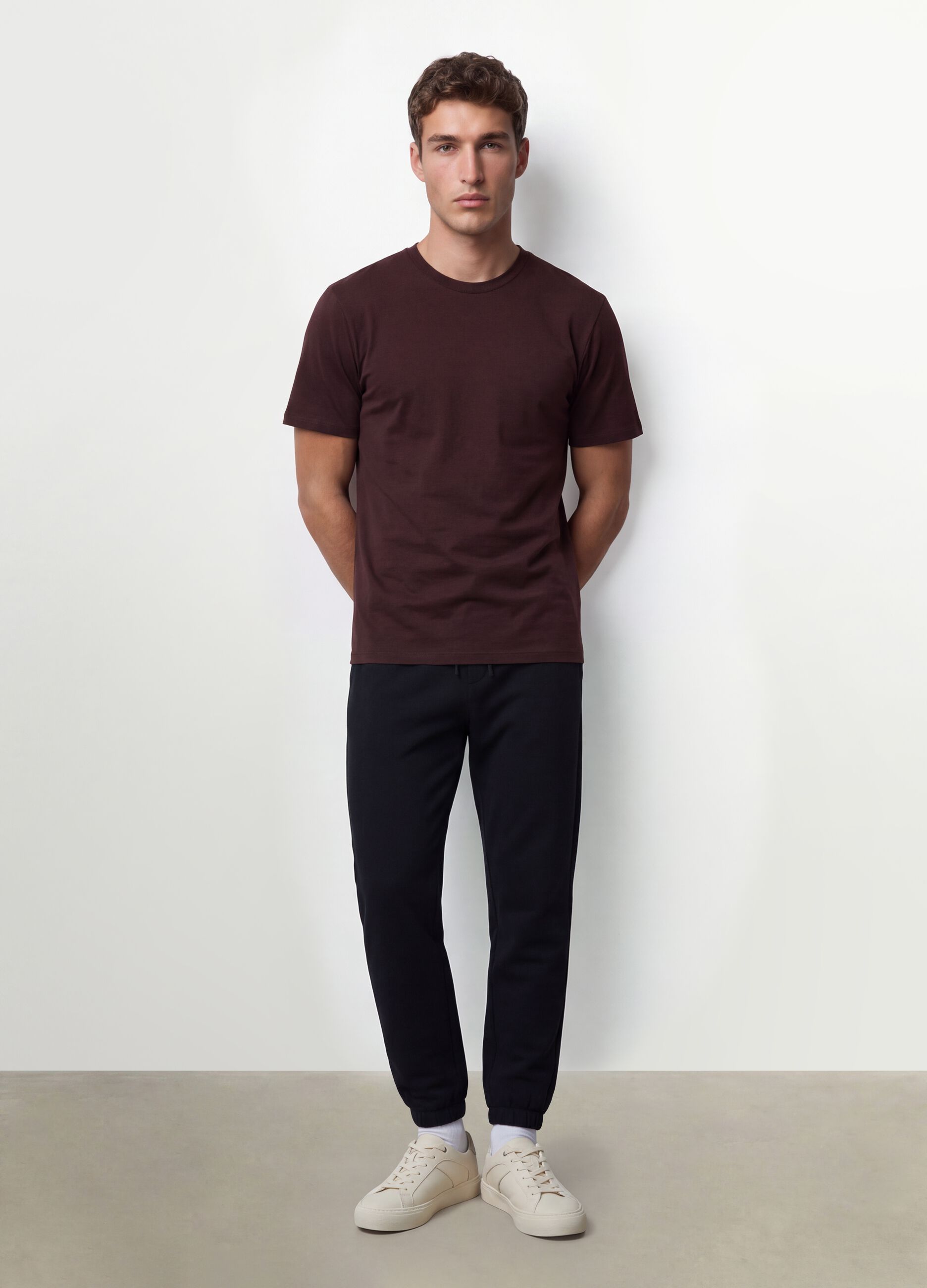 Brown organic cotton slim-fit short-sleeve T-shirt