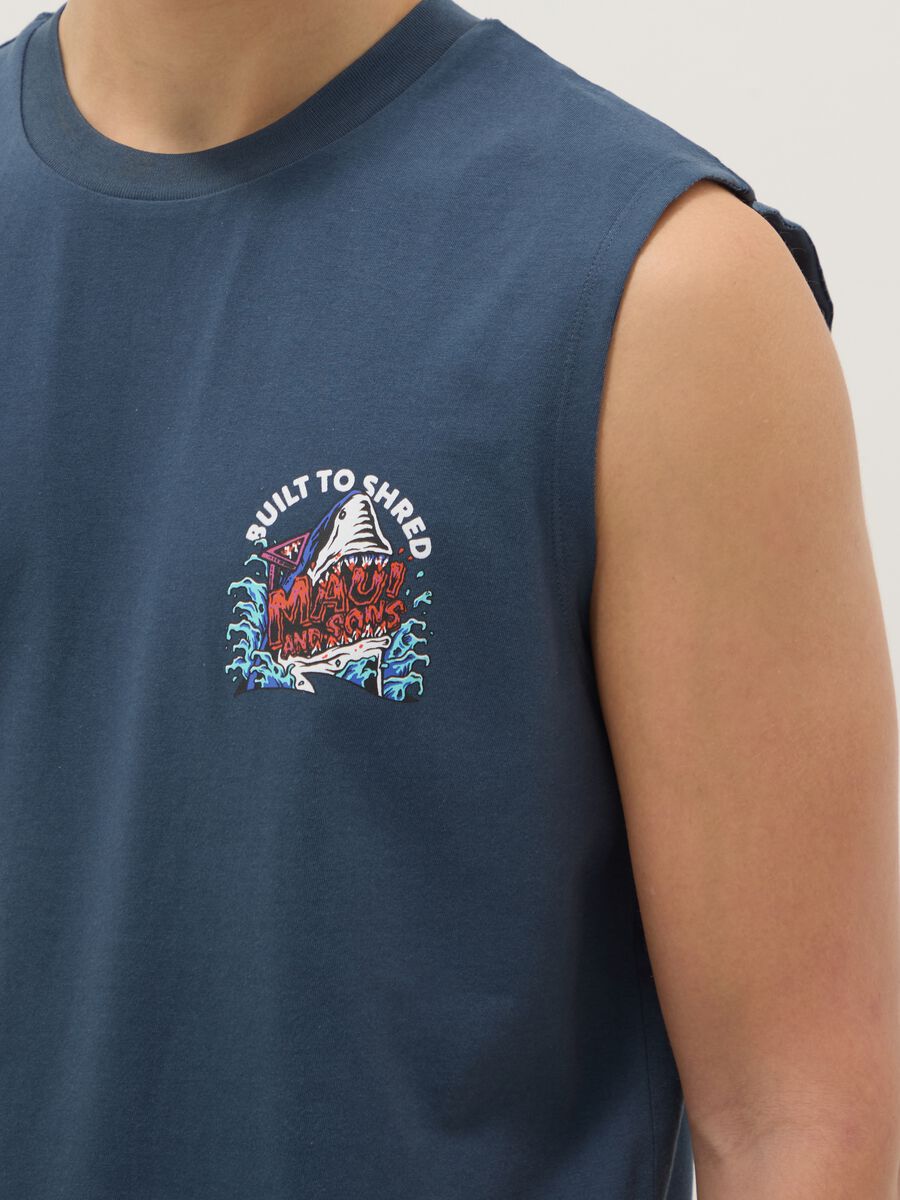 Blue pure cotton regular-fit vest top with print_3