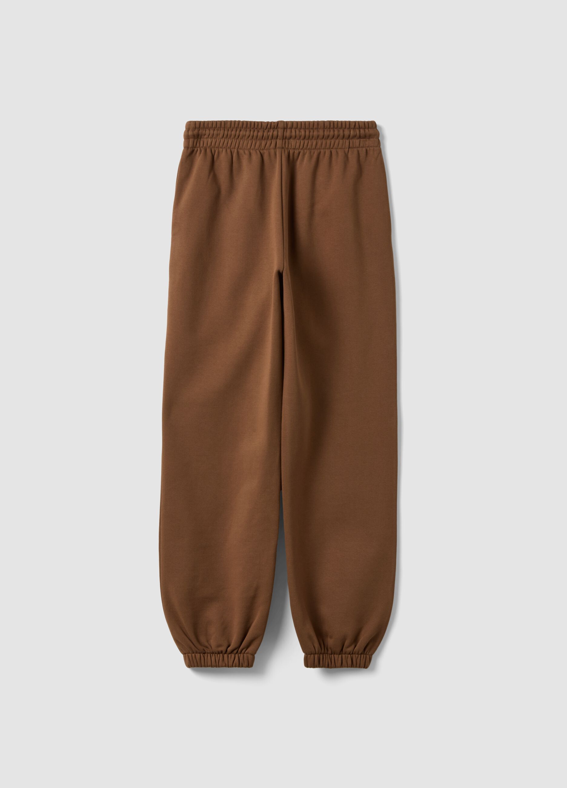 Brown cotton-blend jogger trousers with elasticated waist, regular fit