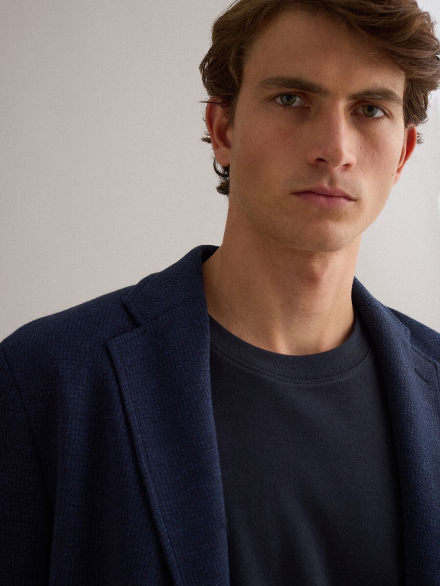 Slim fit blue stretch cotton blazer_3