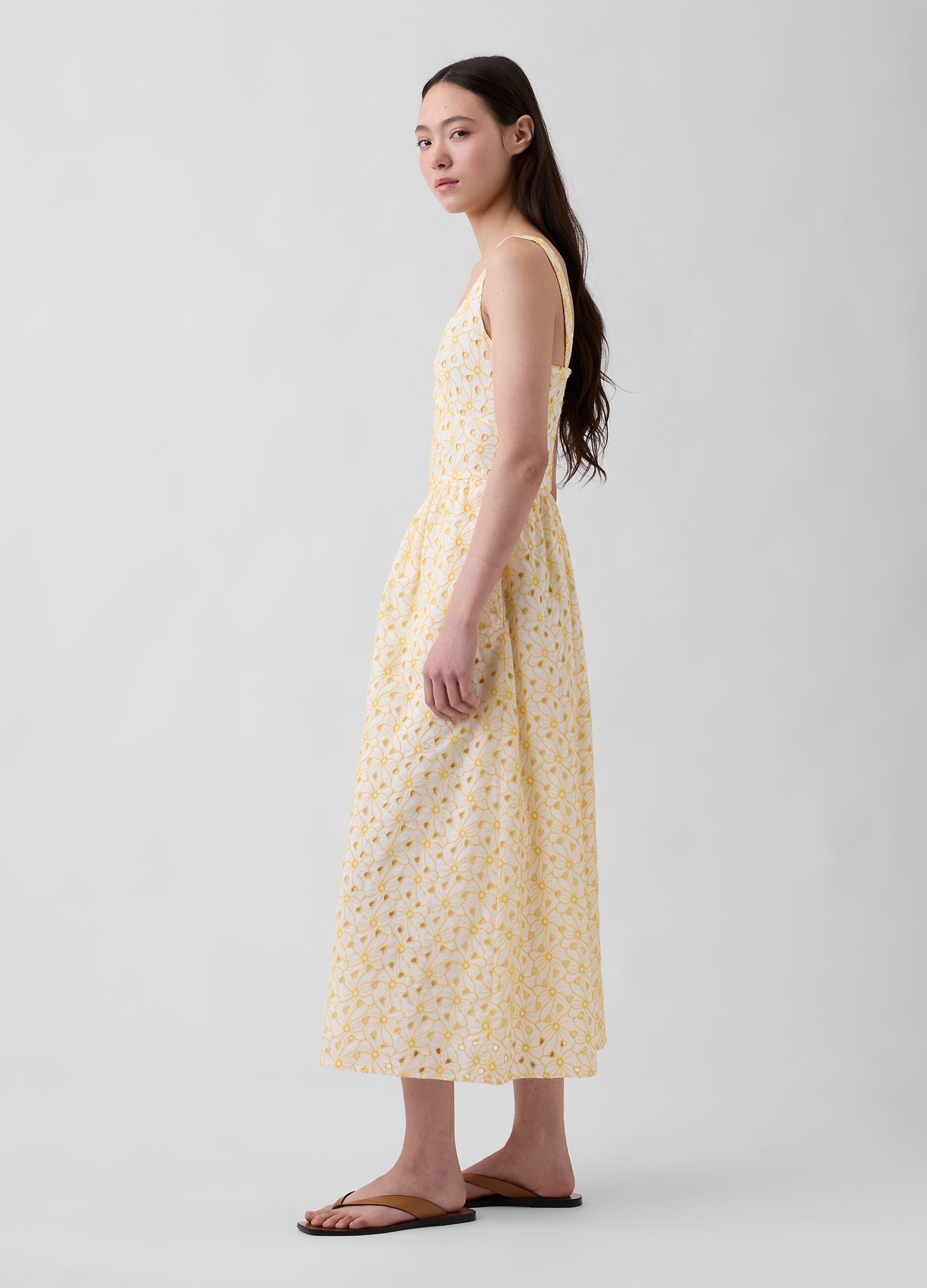 Vestido midi em algod&atilde;o puro com estampado floral