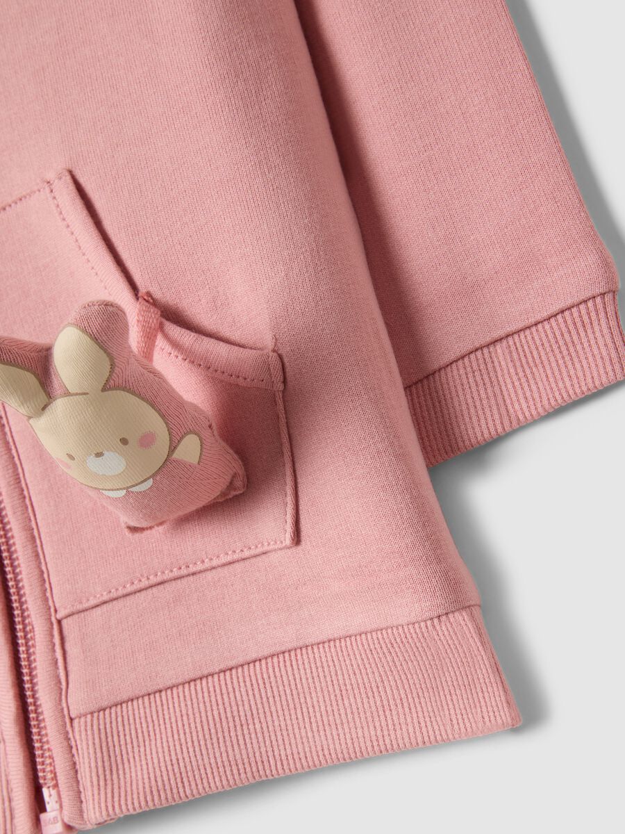 Felpa in puro cotone rosa da neonata regular fit con pupazzo_2