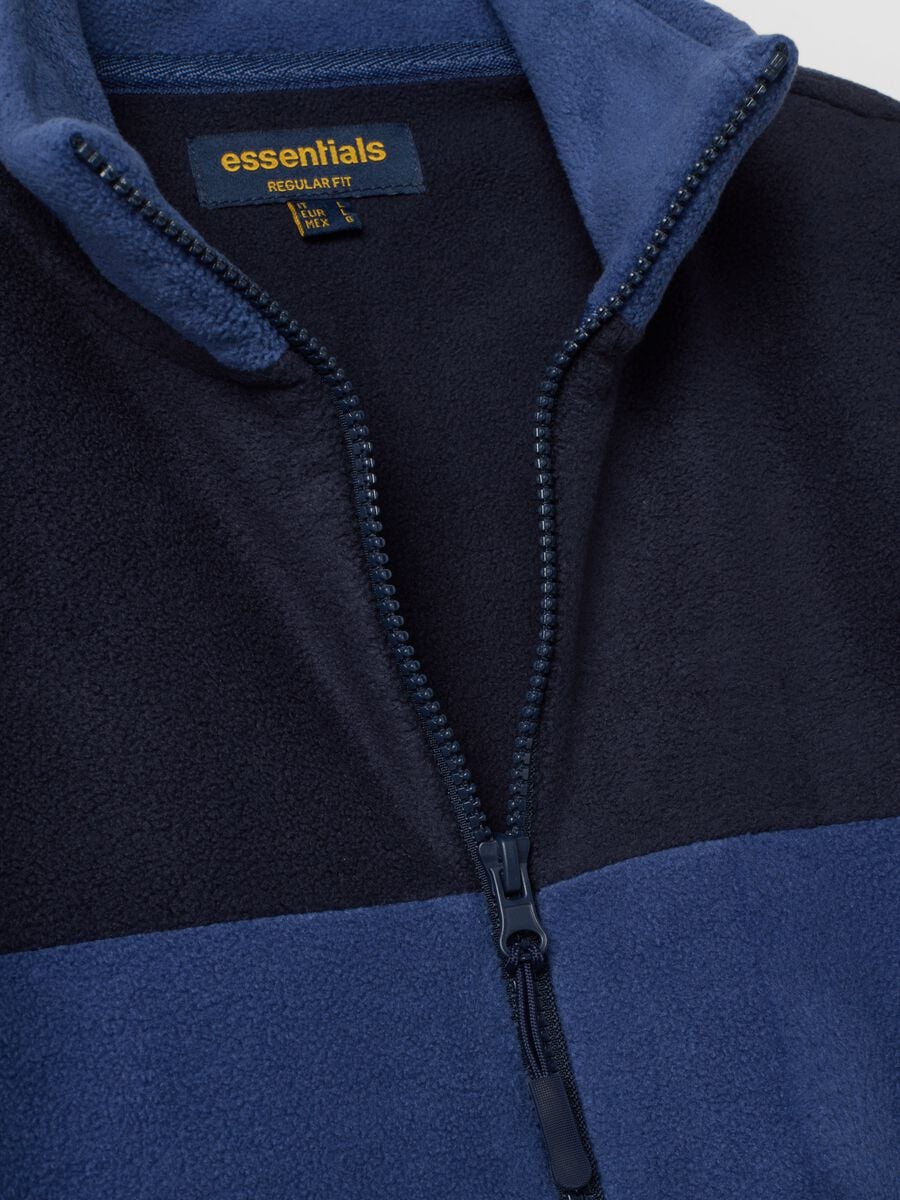 Blue fleece sweatshirt with collar and zip, regular fit_1