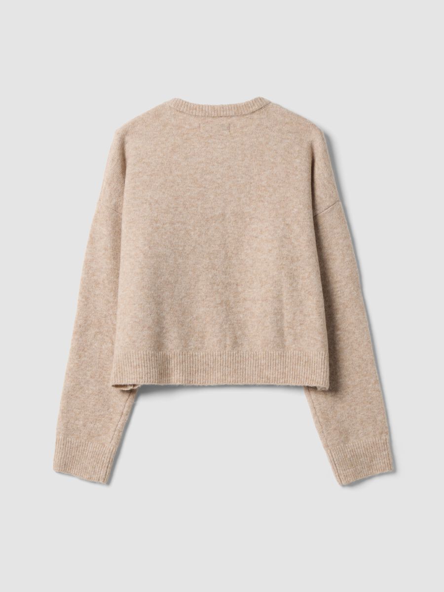 Cardigan beige in tessuto elasticizzato con girocollo over fit_2