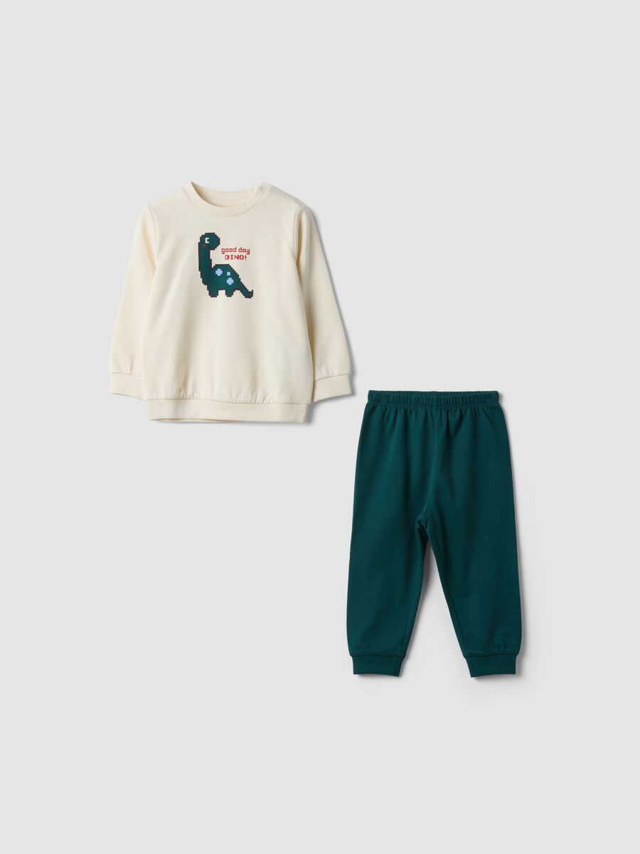 Pijama verde em algod&atilde;o org&acirc;nico puro com gola redonda_0