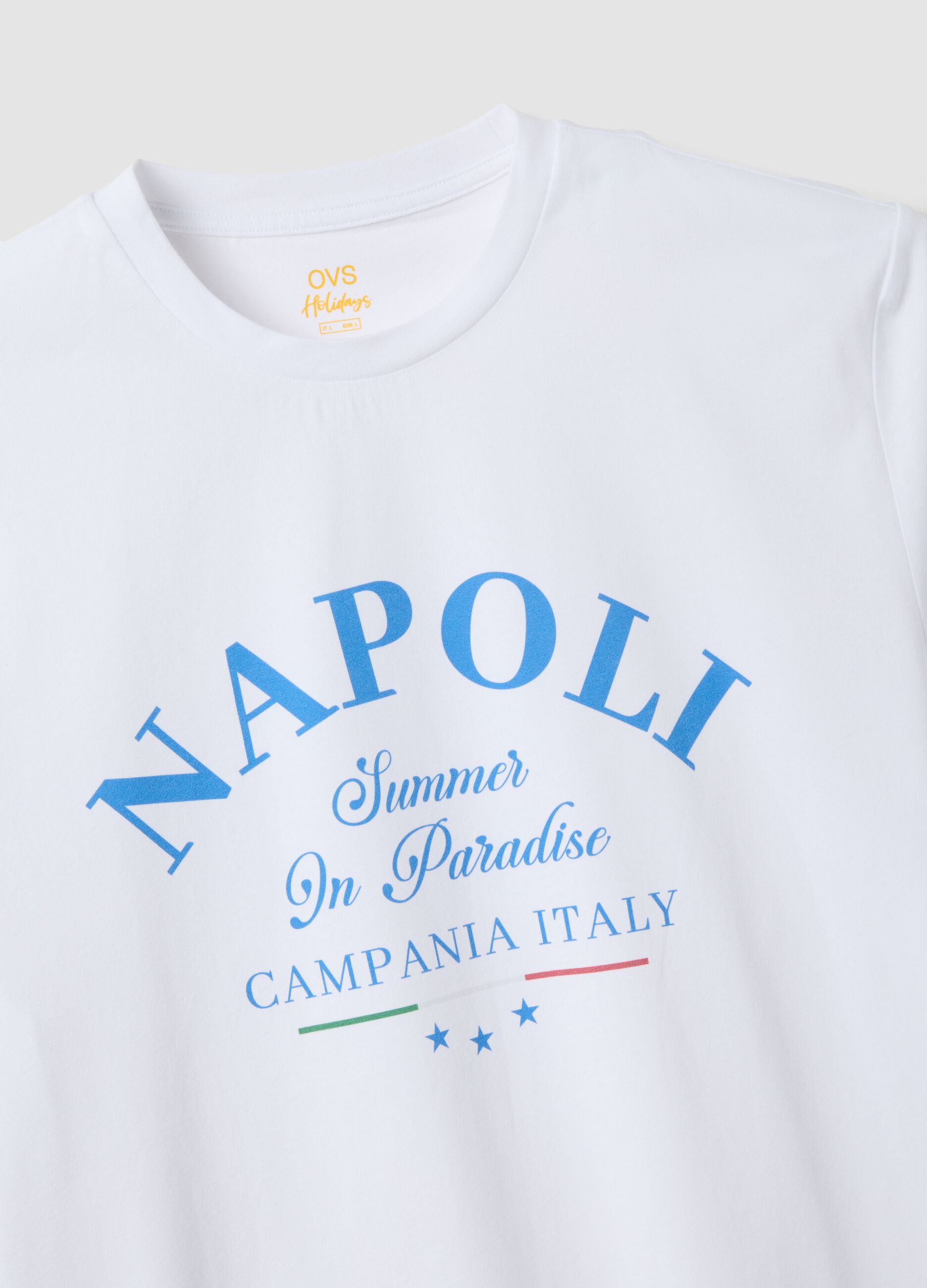 Wei&szlig;es T-Shirt aus reiner Baumwolle mit Print, Regular Fit