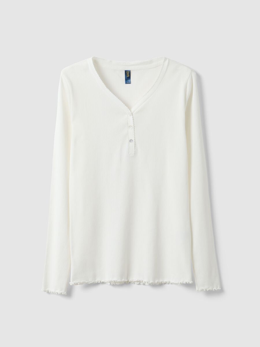 White pure cotton nightshirt regular fit with henley collar_4
