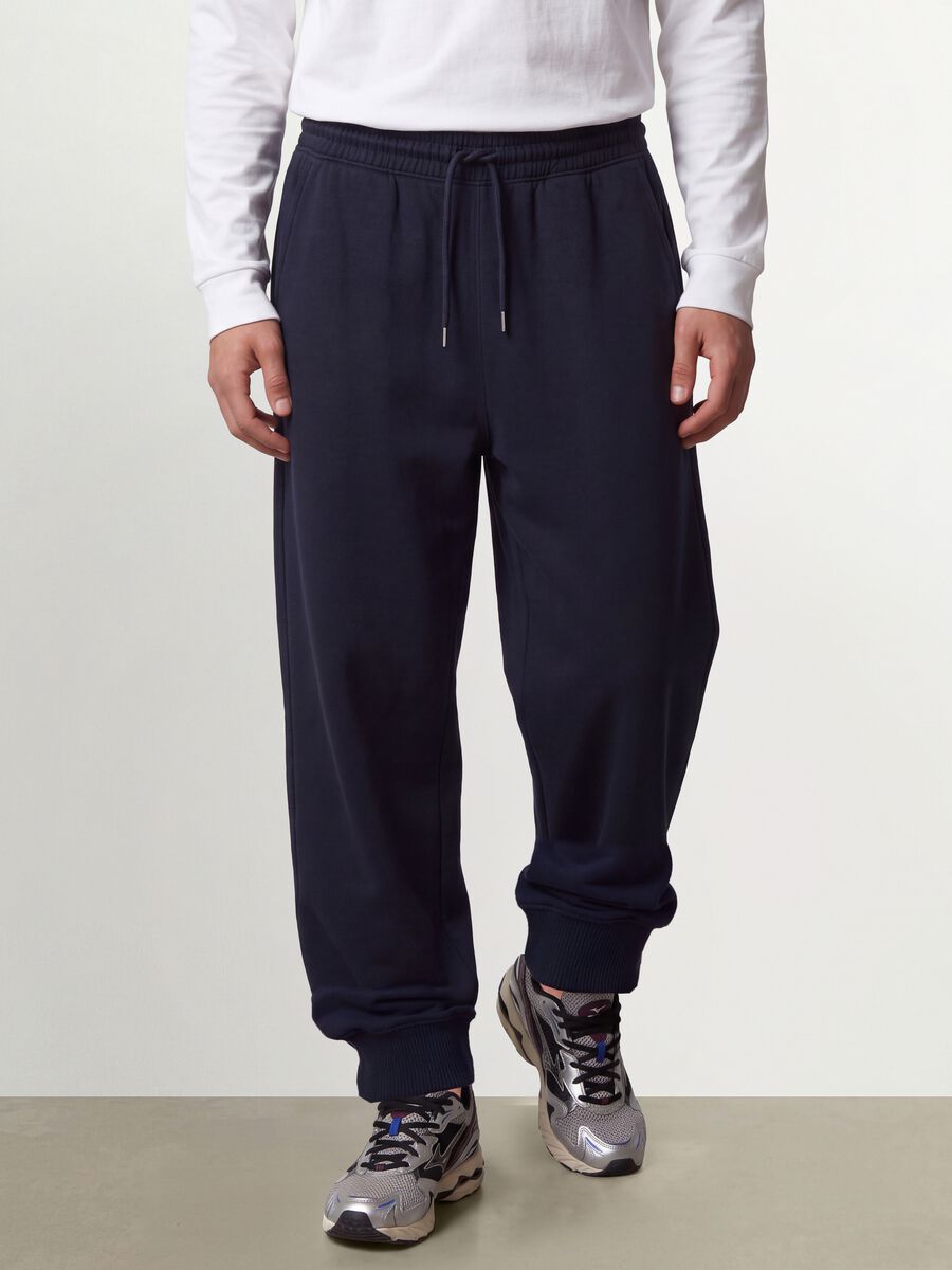 Blue cotton-blend joggers with cuffed hem and drawstring_1