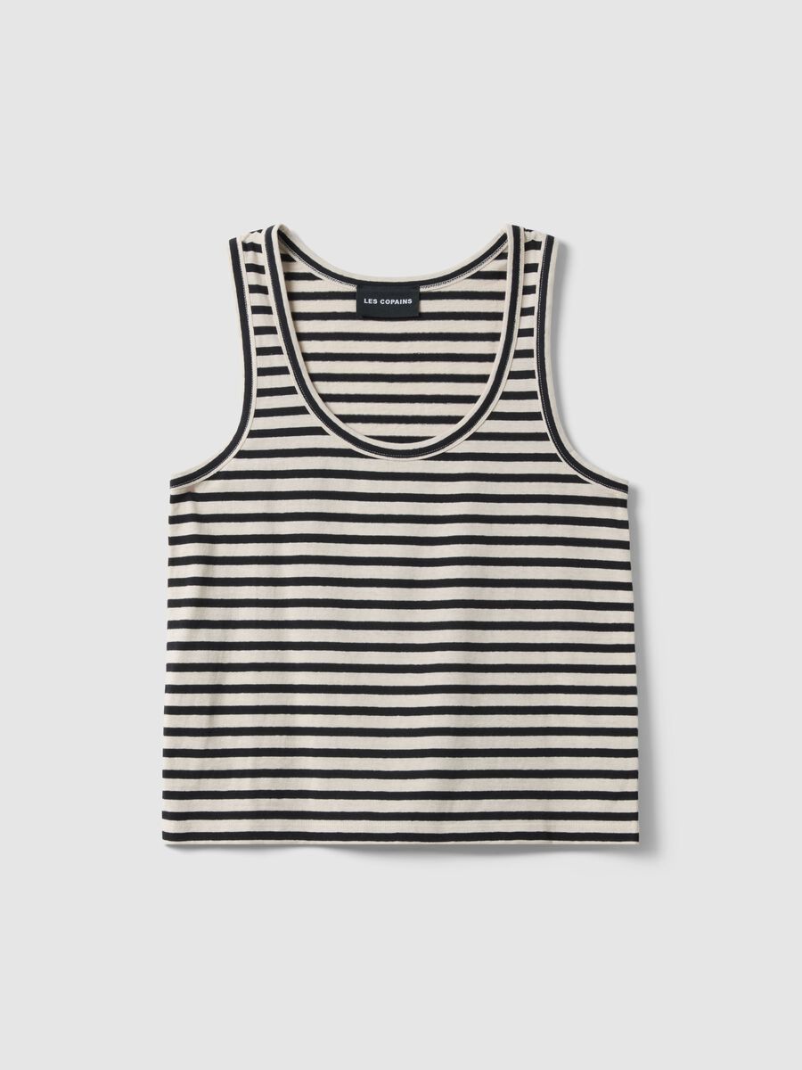 Multicolor striped regular fit cotton and linen tank top_4
