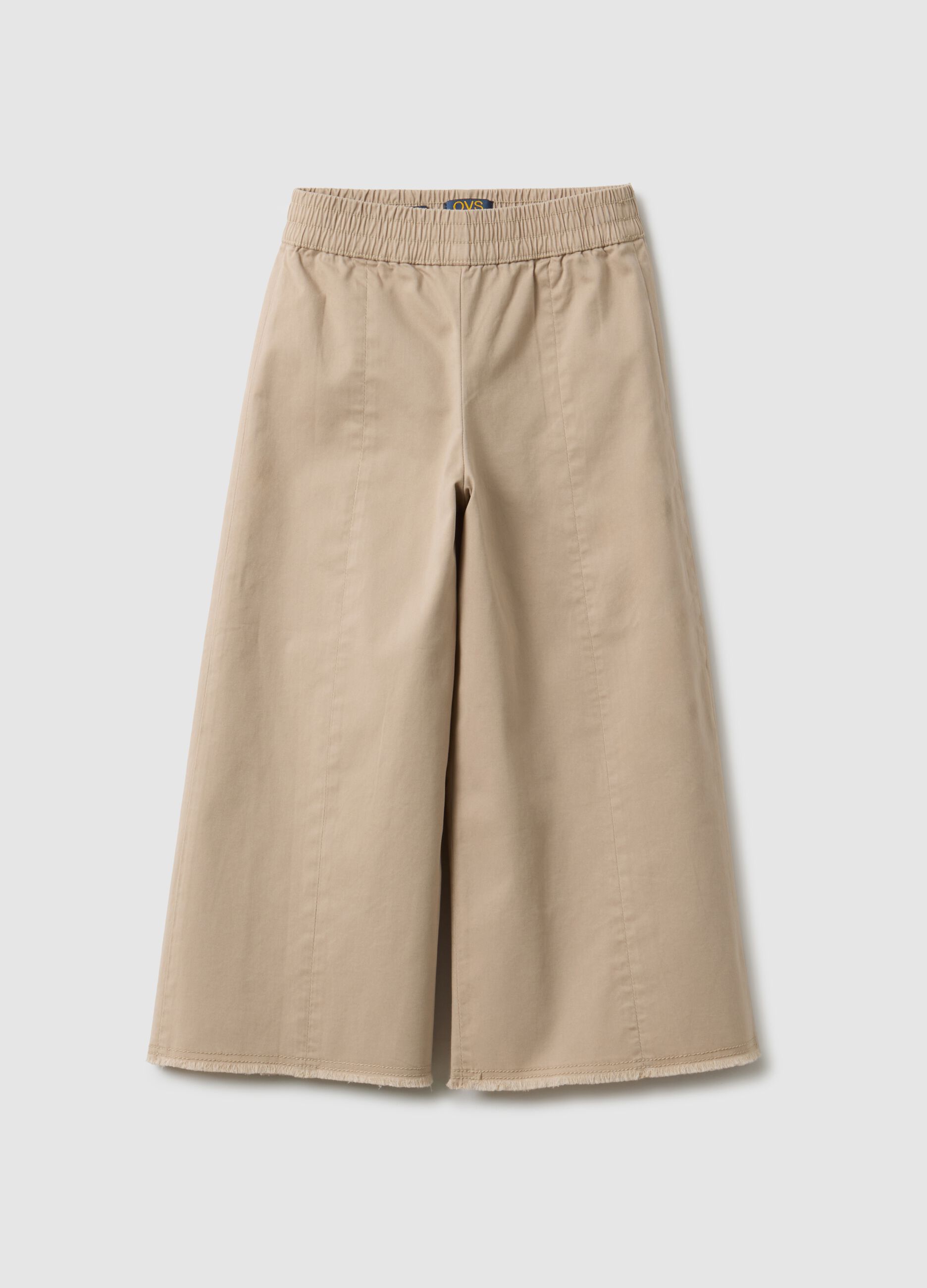 Girls' regular fit beige cotton culotte trousers