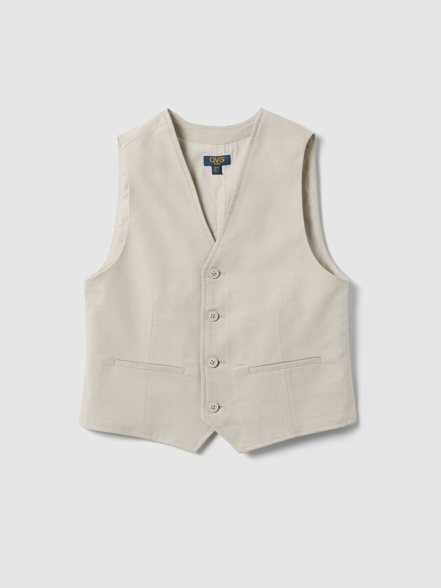 Boys' beige stretch cotton waistcoat slim fit_3
