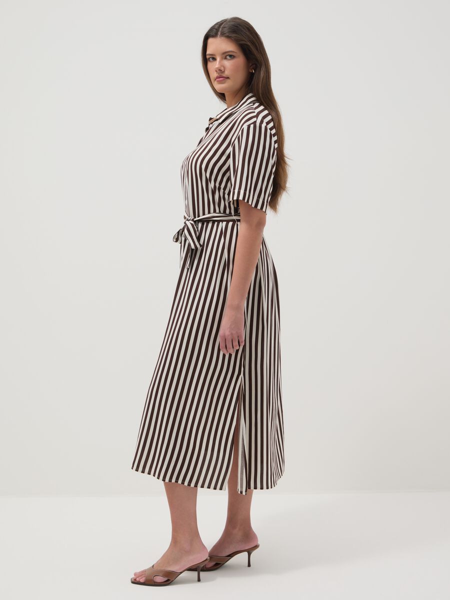 Regular fit multicolour striped pure viscose dress with belt_0