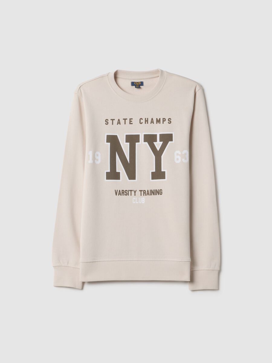 Beige crew-neck sweatshirt for boys in pure cotton regular fit with print_3