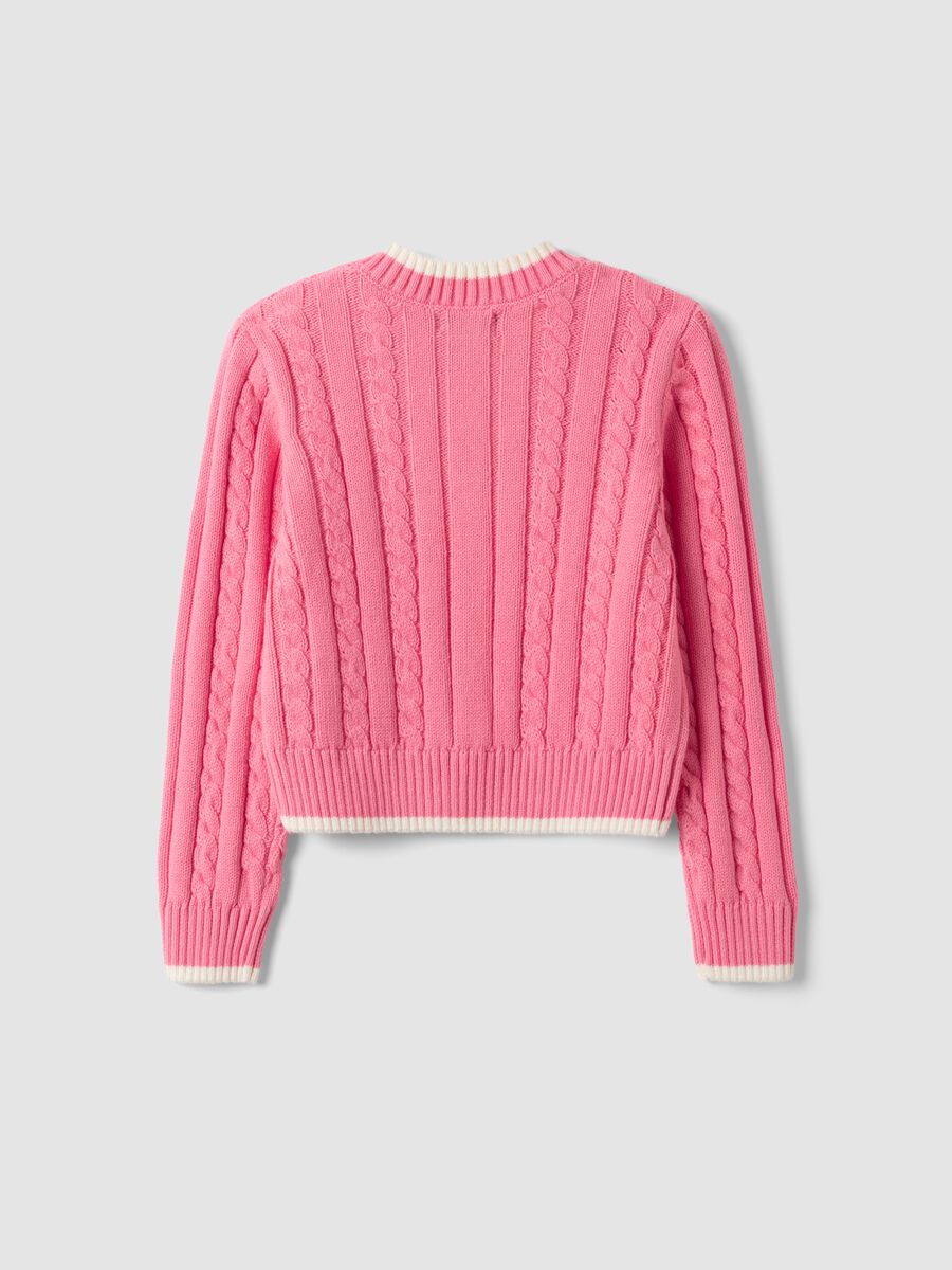Pink pure cotton cable-knit V-neck jumper for girls_1