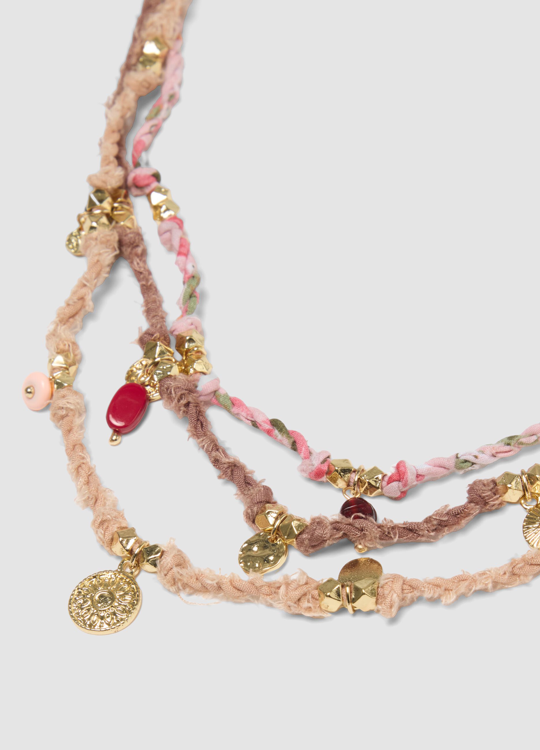 Multicolour braided necklace with golden charms