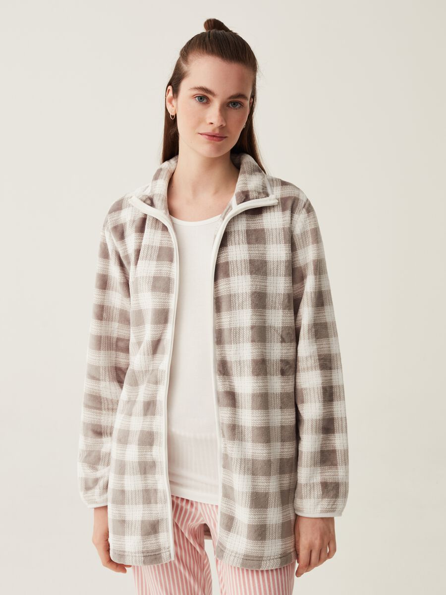 Full-zip dressing gowns with check pattern_0
