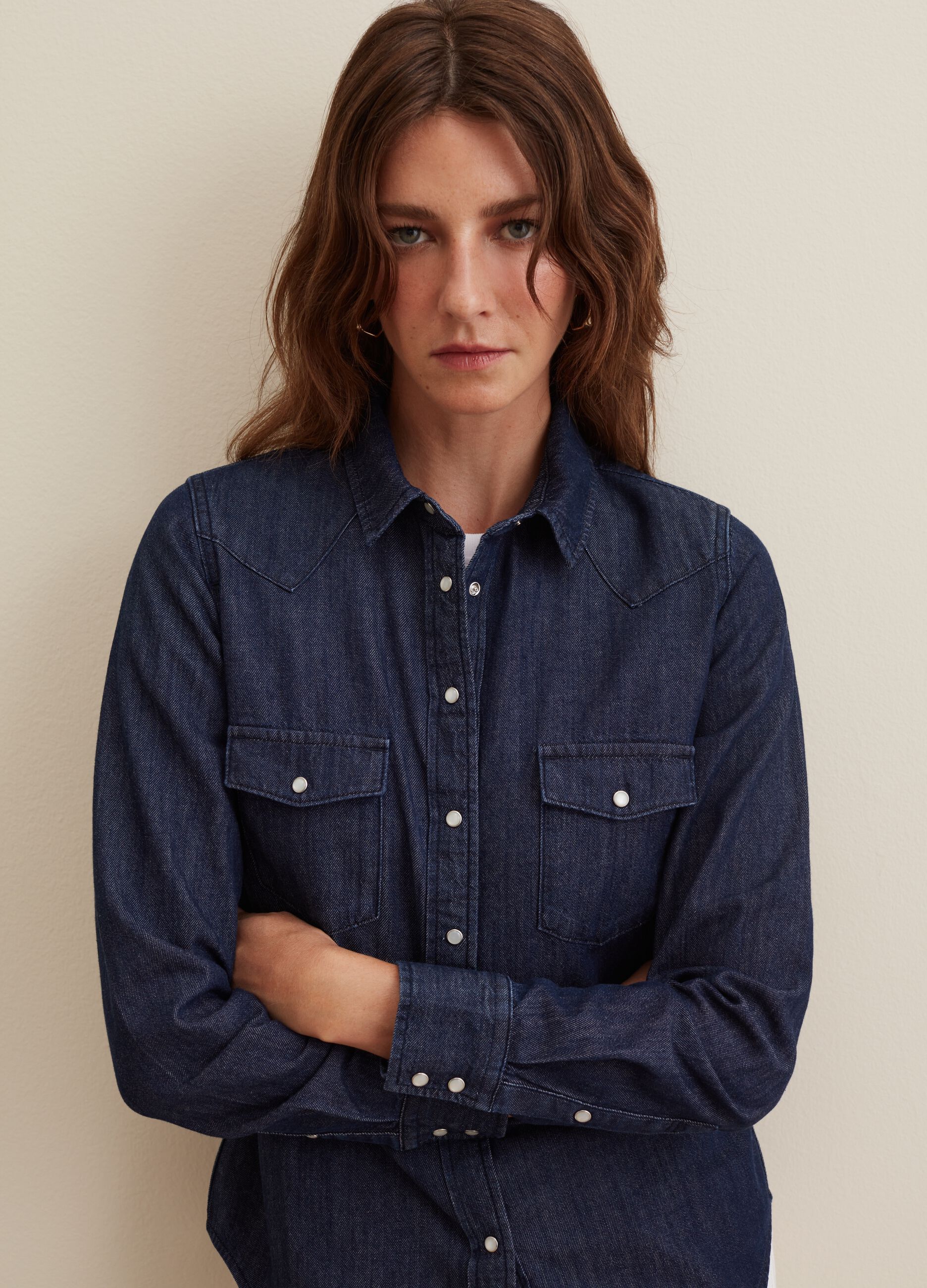 Western shirt in denim with pearl buttons_3