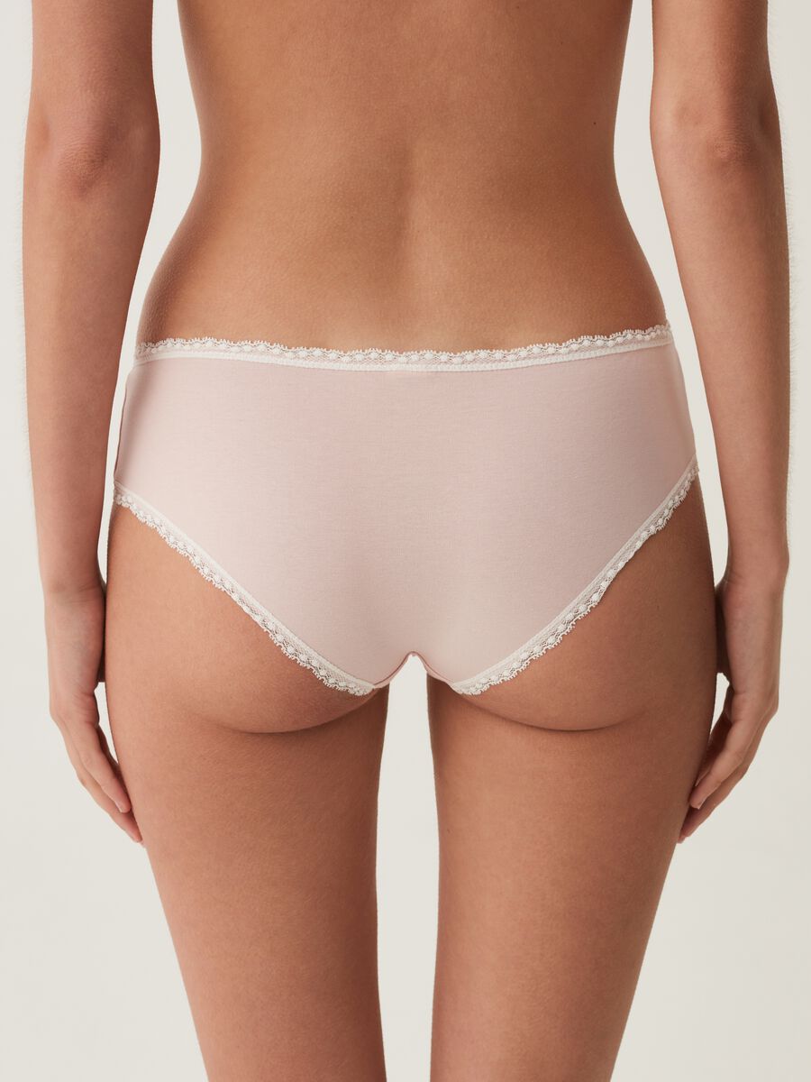 Stretch organic cotton French knickers with lace trims_2