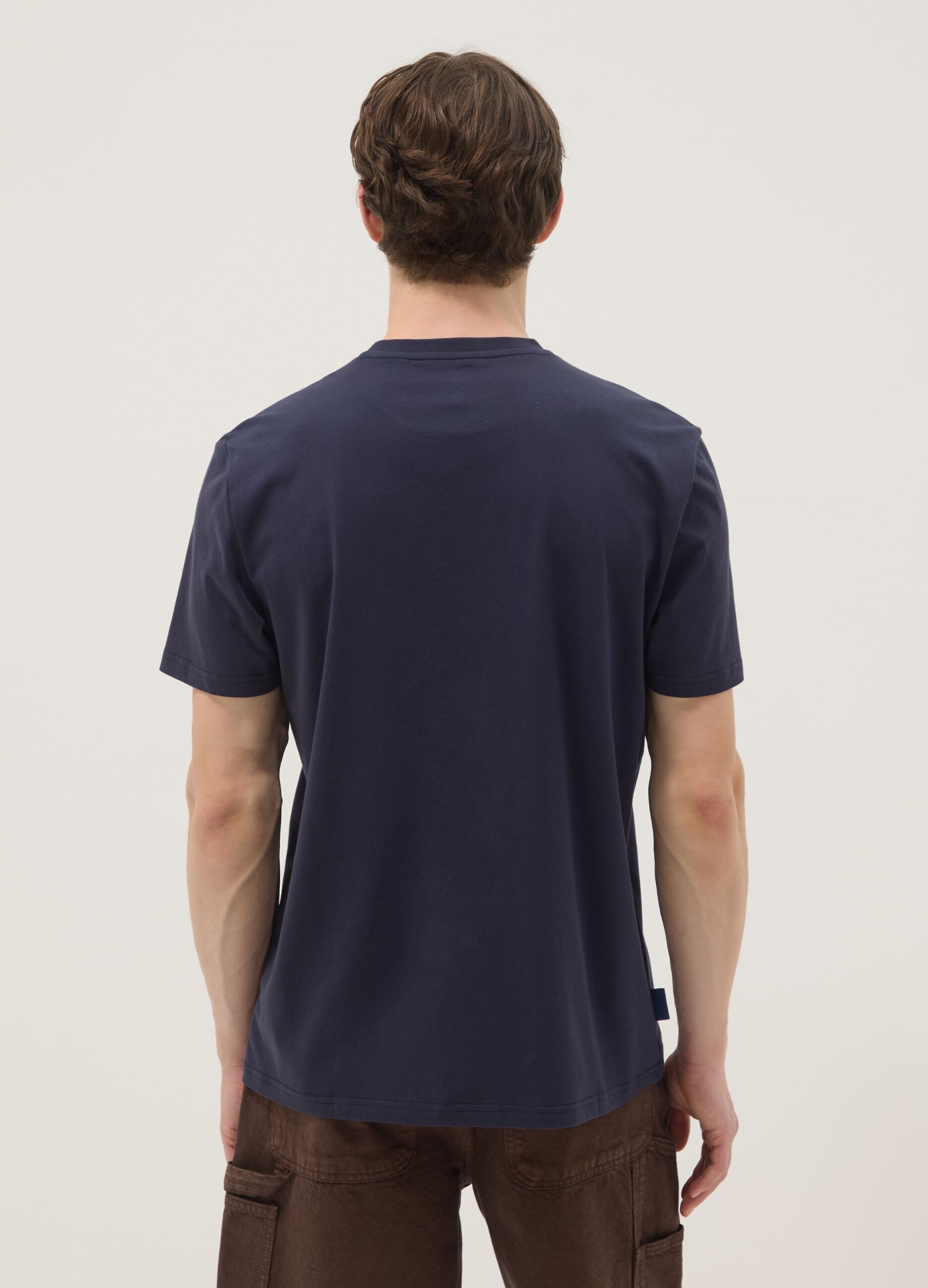 Blaues T-Shirt aus reiner Baumwolle mit kurzen &Auml;rmeln, Regular Fit