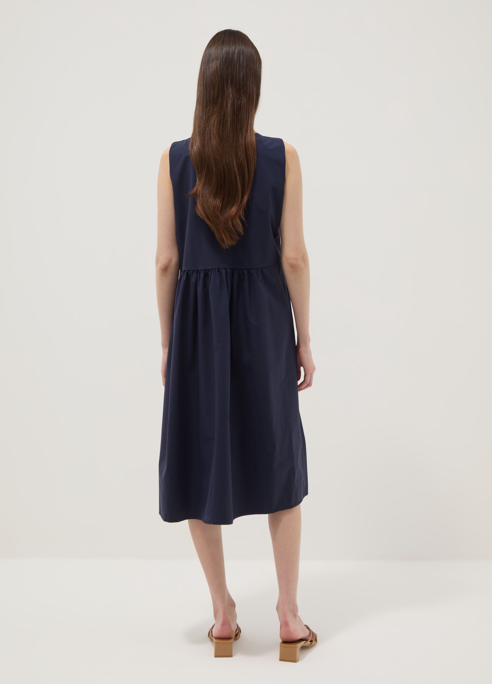 Blue pure cotton midi dress with oversized fit