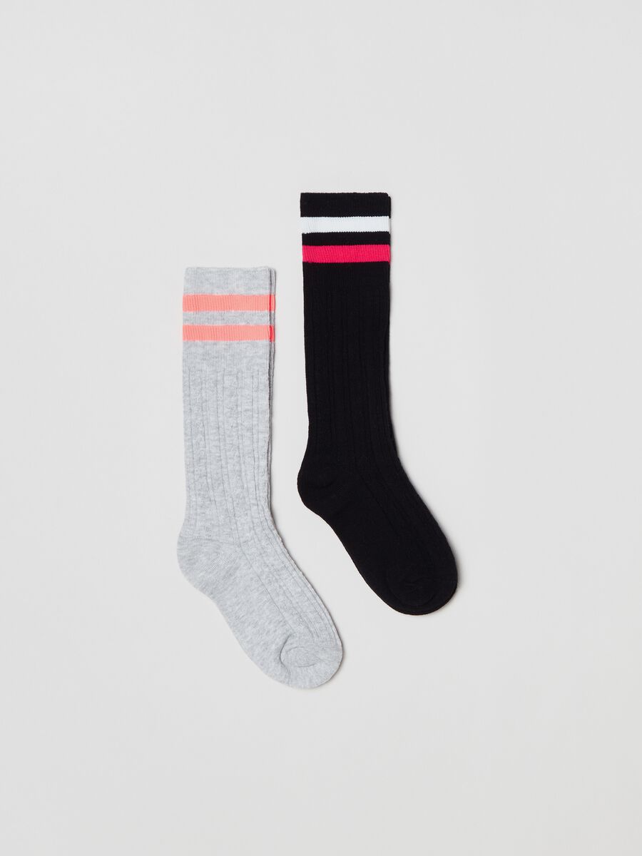 Two-pair pack long stretch ribbed socks_0