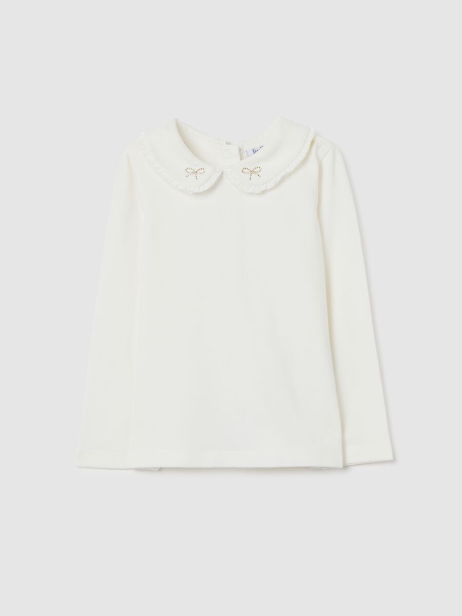 Stretch cotton regular fit white girl's T-shirt_0