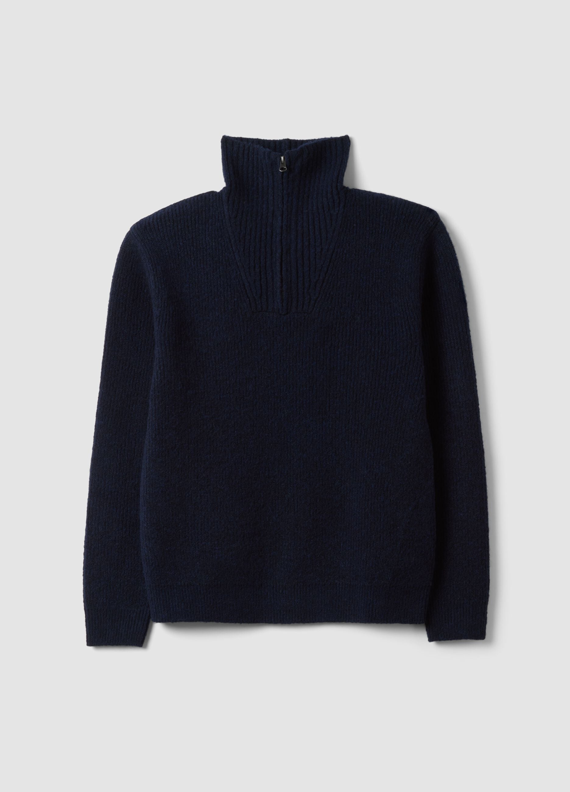 Navyblauer Half-Zip-Pullover aus Stretchwolle in Regular Fit
