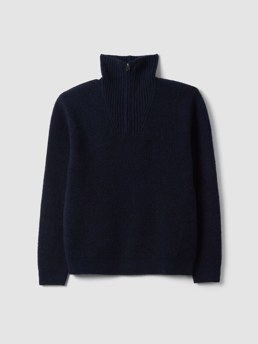 Navyblauer Half-Zip-Pullover aus Stretchwolle in Regular Fit_0