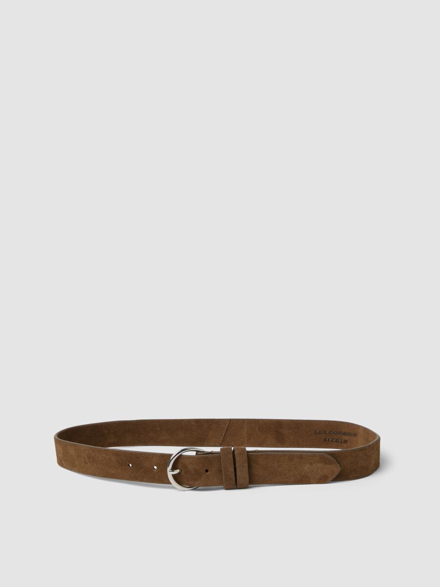Brown genuine leather belt with oval buckle_0