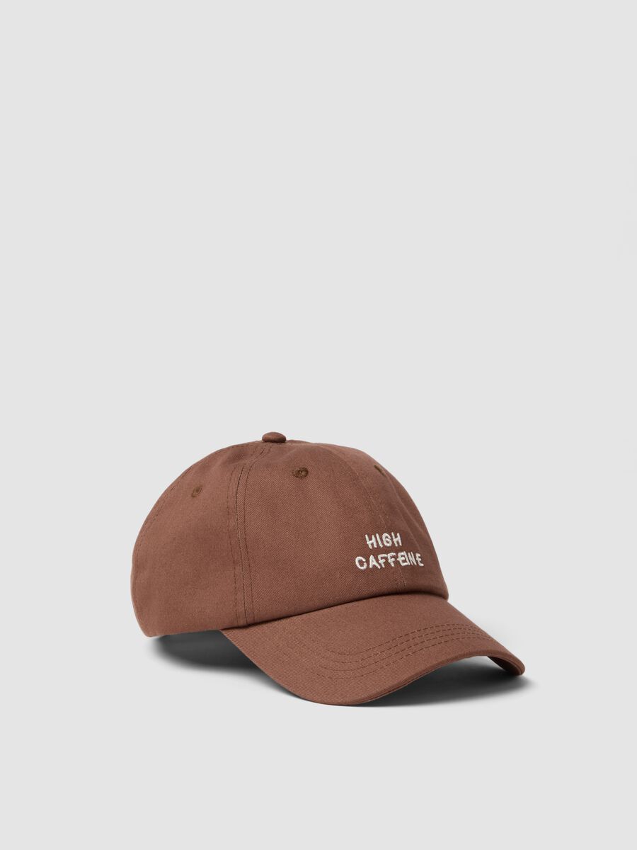 Brown pure cotton baseball cap with embroidered phrase_0