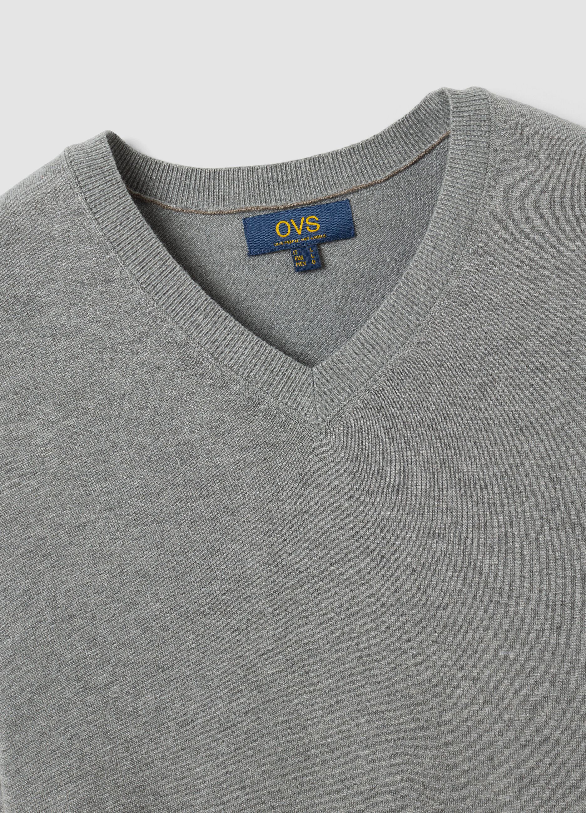 Grey viscose-blend V-neck jumper, regular fit