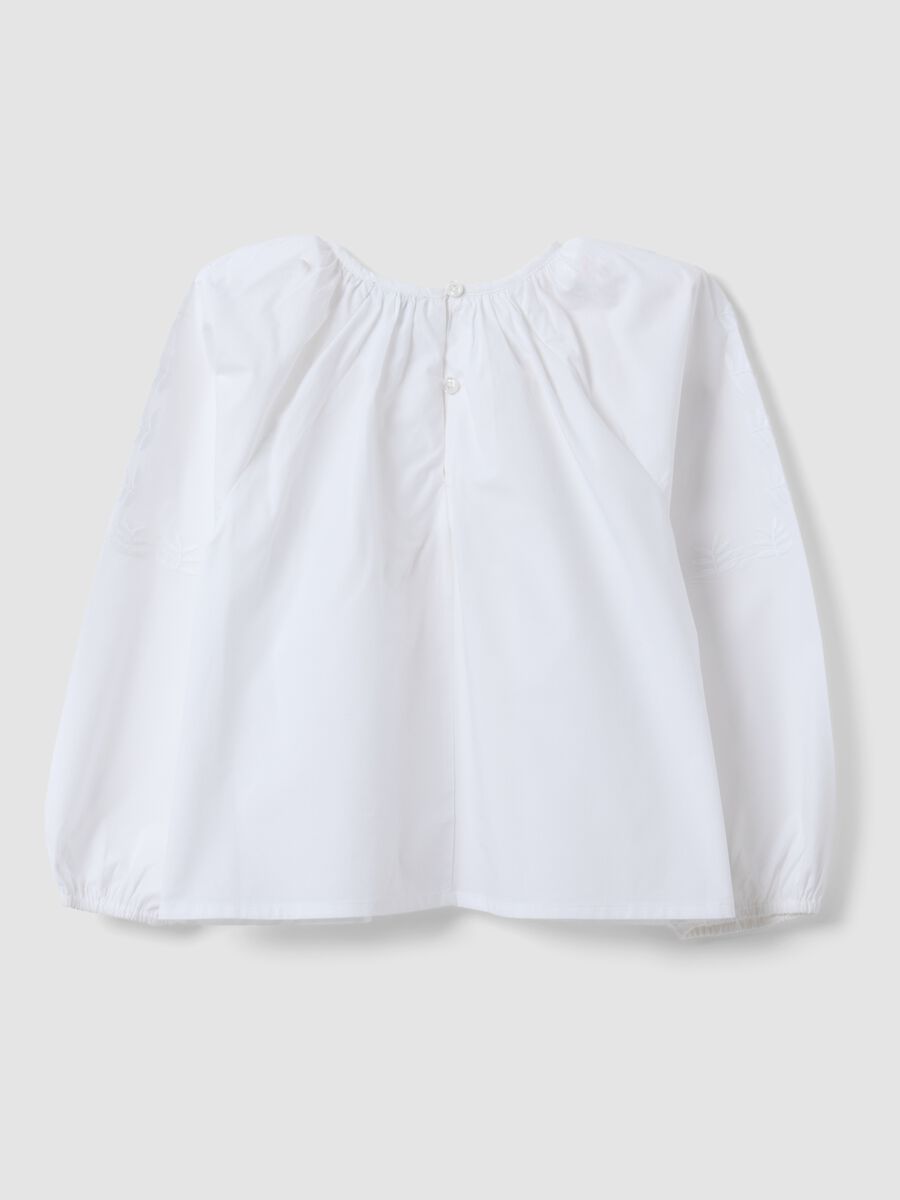 White pure cotton blouse with embroidery and gathered neckline for girls_1