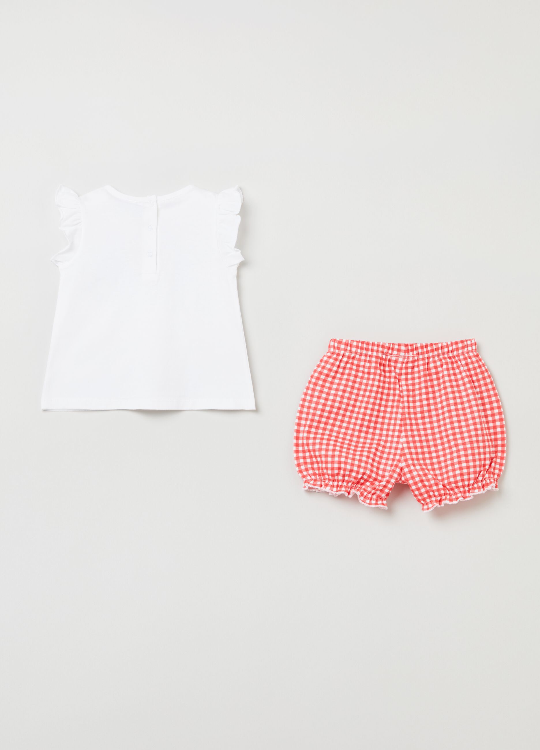 Short cotton pyjamas with gingham shorts