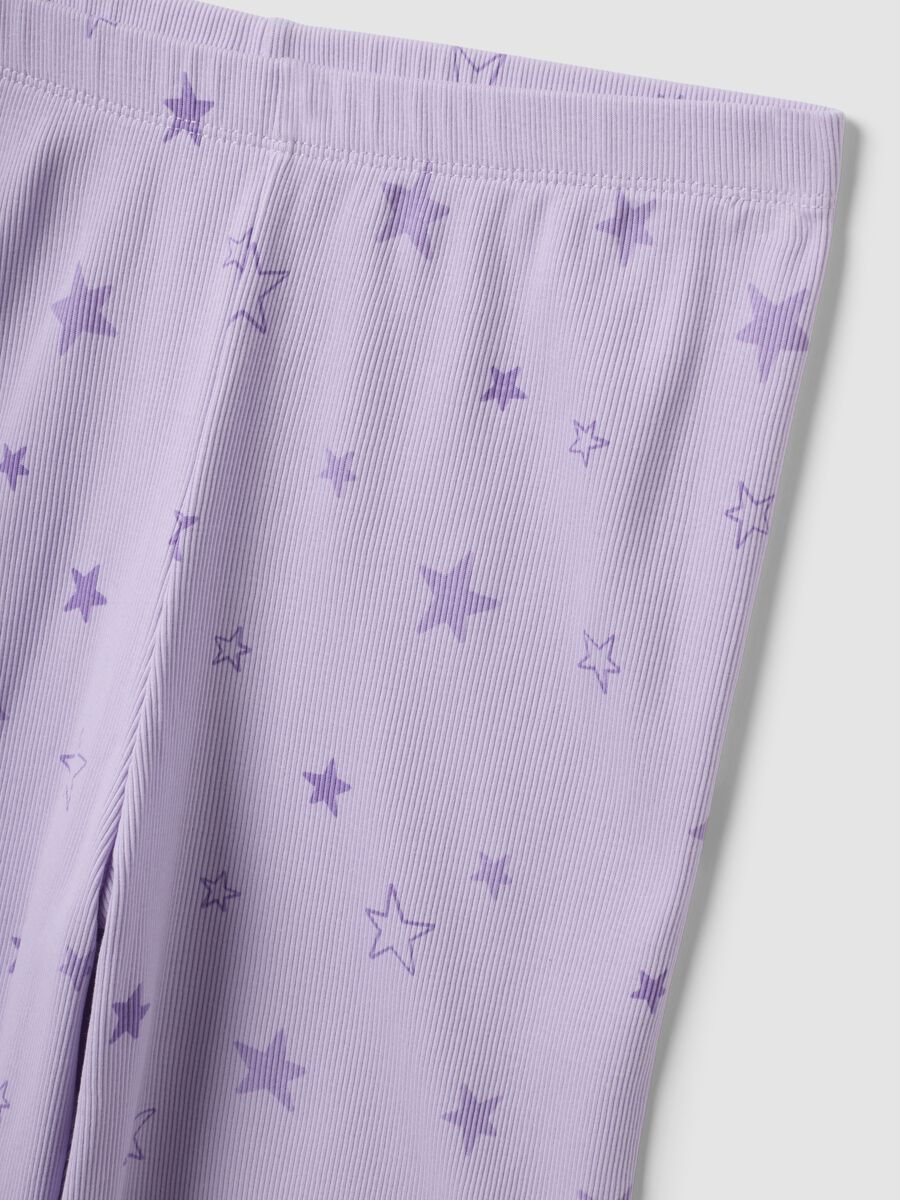 Pigiama viola in puro cotone organico a costine con stelline per bambina_2
