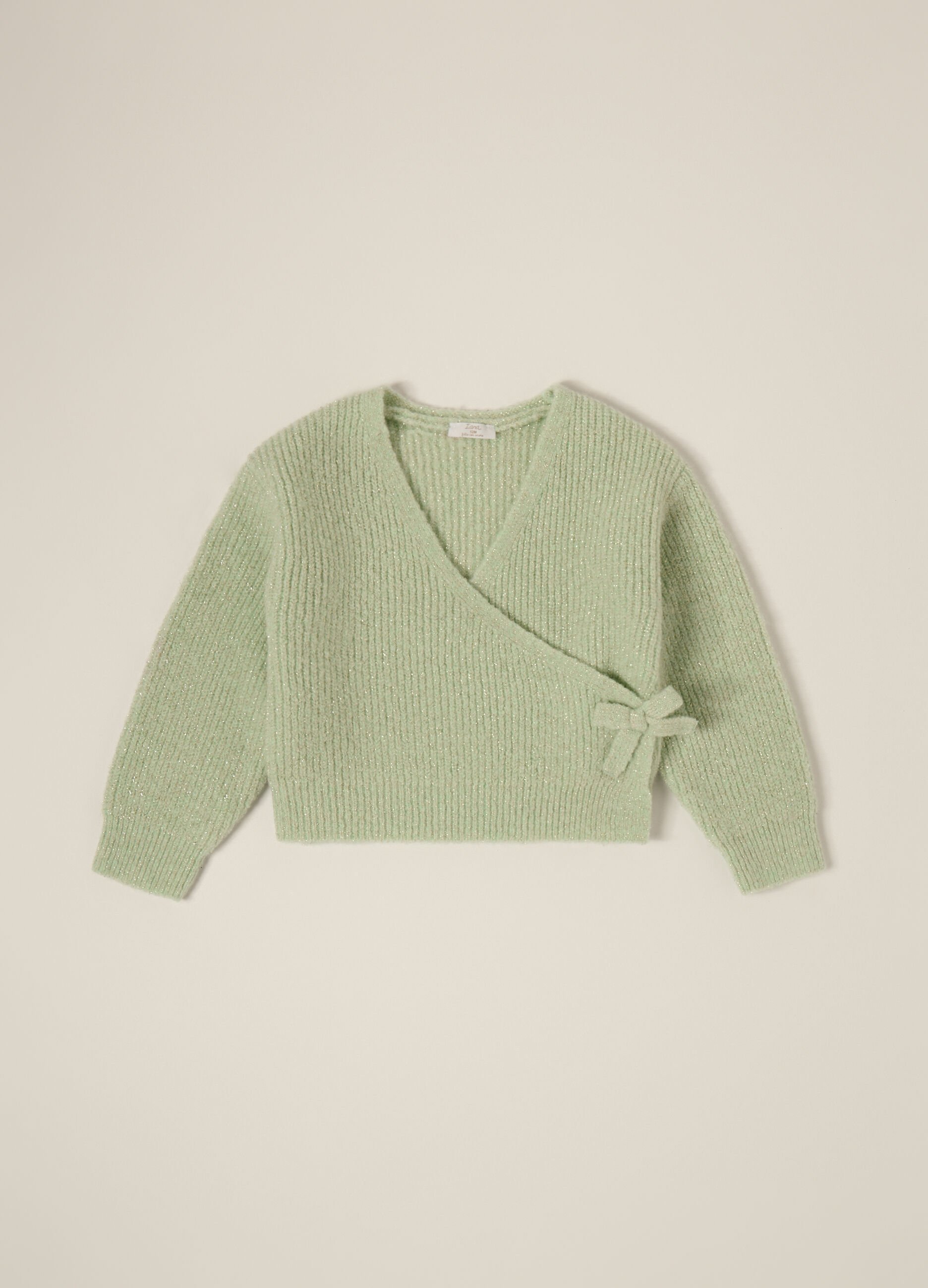 Green Cardigan with Bow Closure for Baby Girls